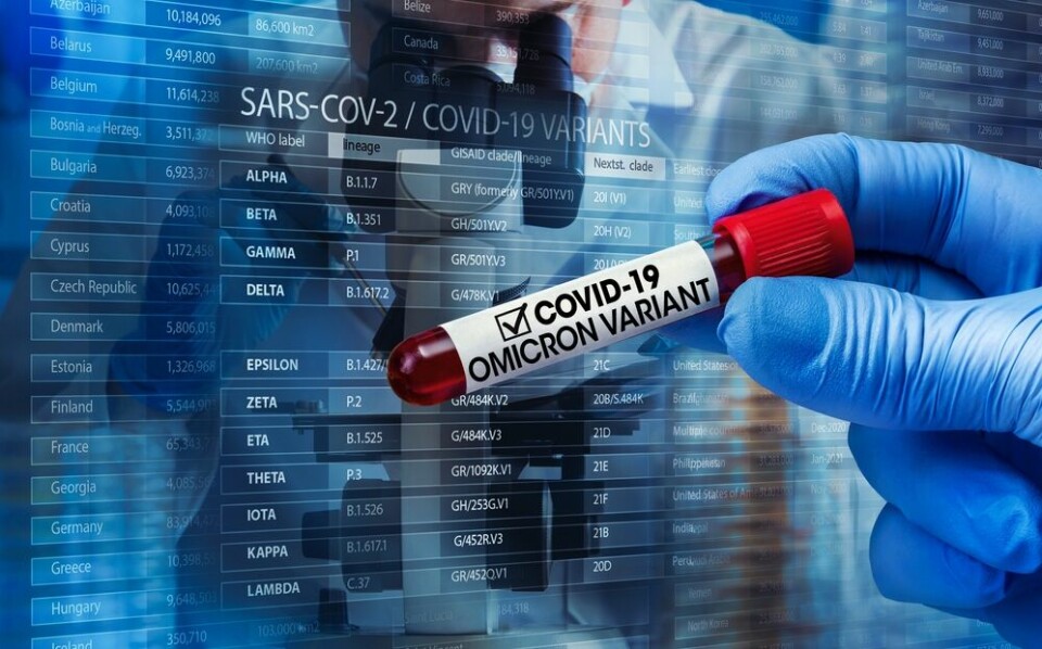A researcher holds a vial of blood labelled Omicron variant Covid-19