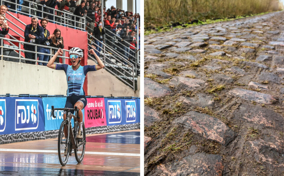 The famous paved road of the Arenberg forest (Pave d'Arenberg). British rider Lizzie Deignan wins first women’s Paris-Roubaix