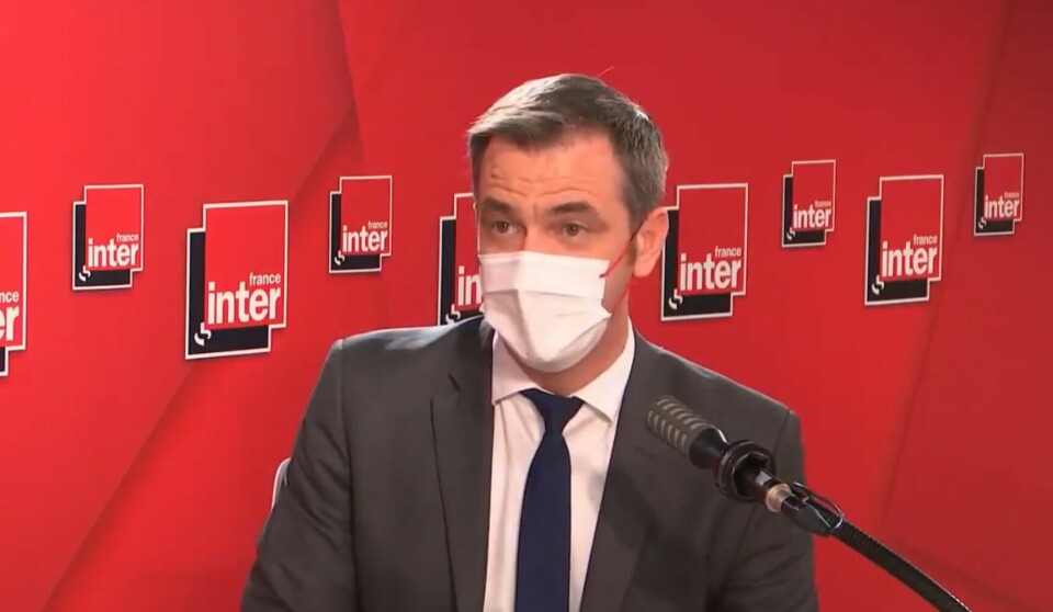 Health Minister Olivier Veran wearing a mask while being interviewed on France Inter. France Covid: Delta ‘dominant within days’, new measures under review