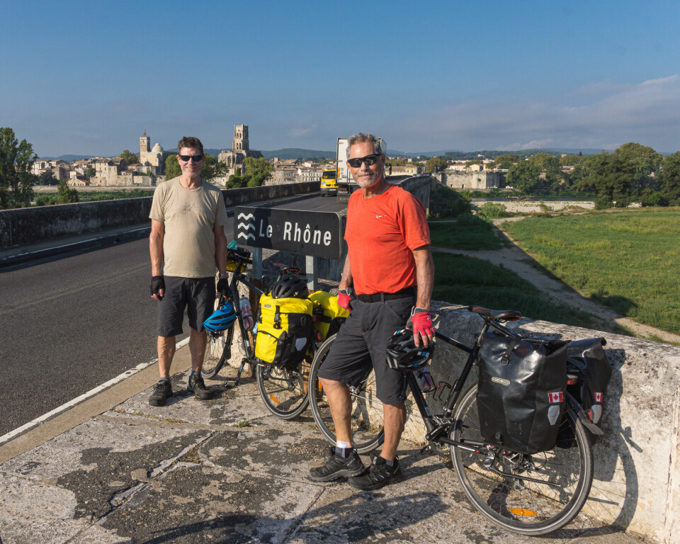 An image of Canadian cyclist Jeff Oates (left) on a trip to France in 2018