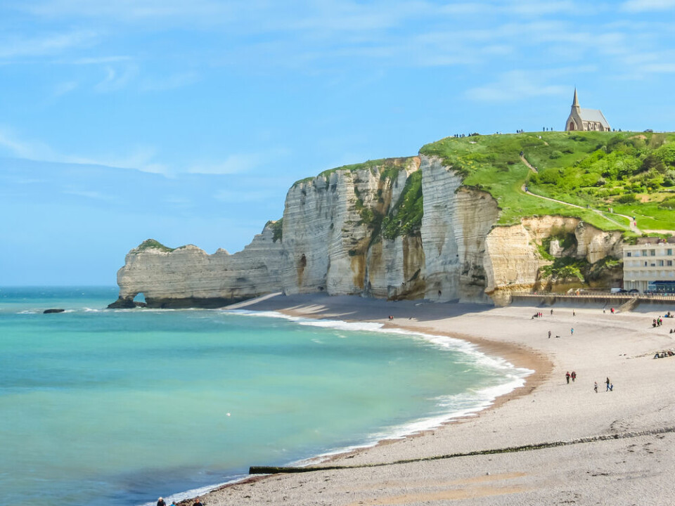 Sandy beach and white cliffs in Normandy