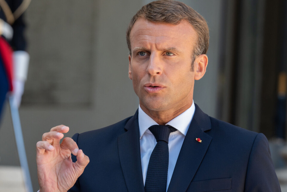 Frederic Legrand - COMEO / Shutterstock President Macron speaks in front of French and European flags. Macron: France Covid lockdown will end ‘in stages’ from May 3