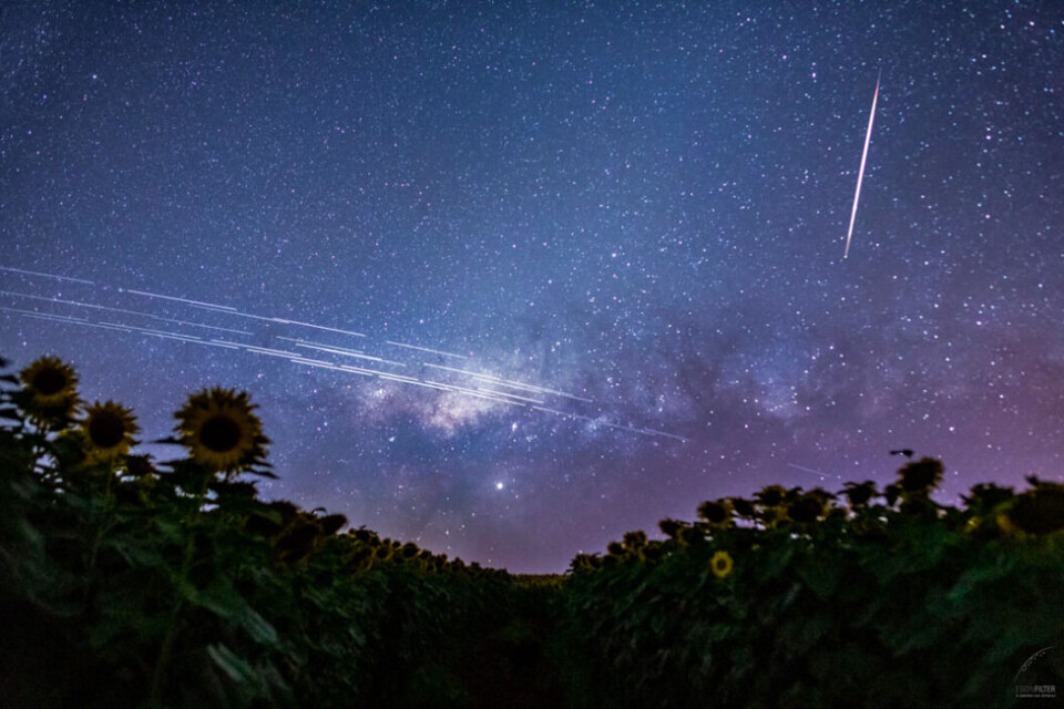 Trails from Starlink satellites in night skies over Brazil. High-speed Starlink satellite internet access now available in France