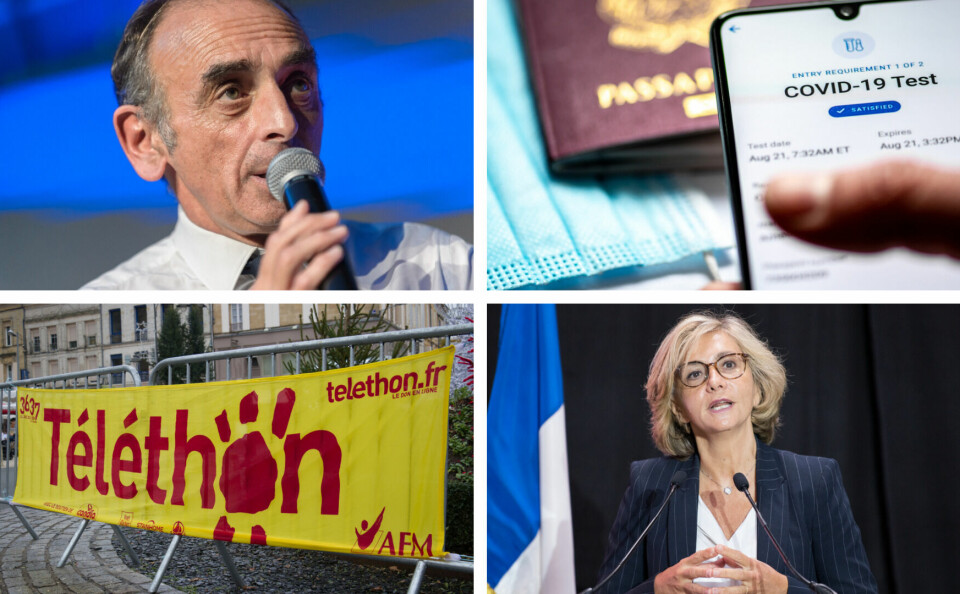 Photos showing presidential candidates Eric Zemmour and Valerie Pecresse, the Telethon, and Covid tests for travel