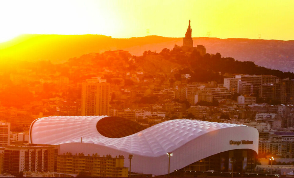 The sunsetting behind the Orange Vélodrome in Marseille. Immersive Rolling Stones exhibition set to open in Marseille in June