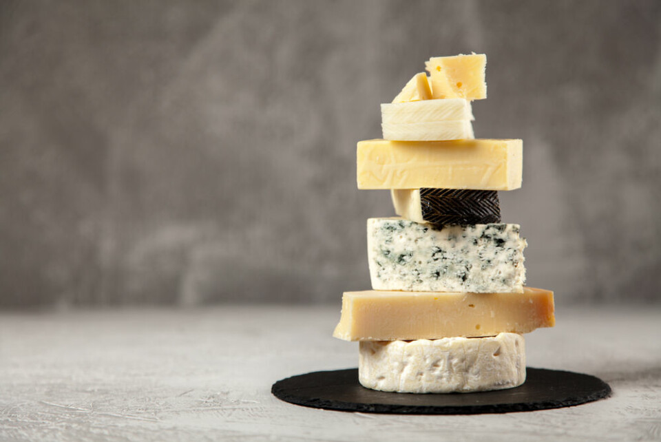 A tower of different cheeses