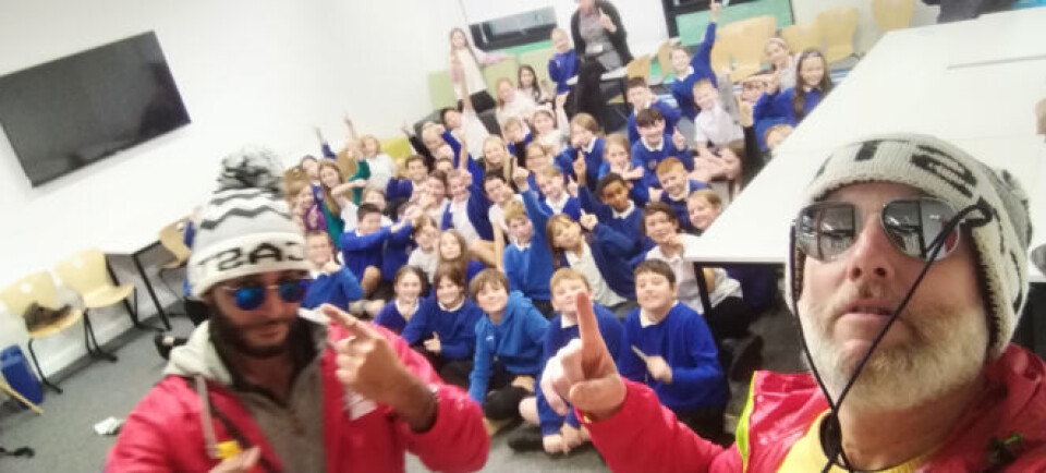 Frédéric Munsch and Ed Platt after presenting their mission in front of school children