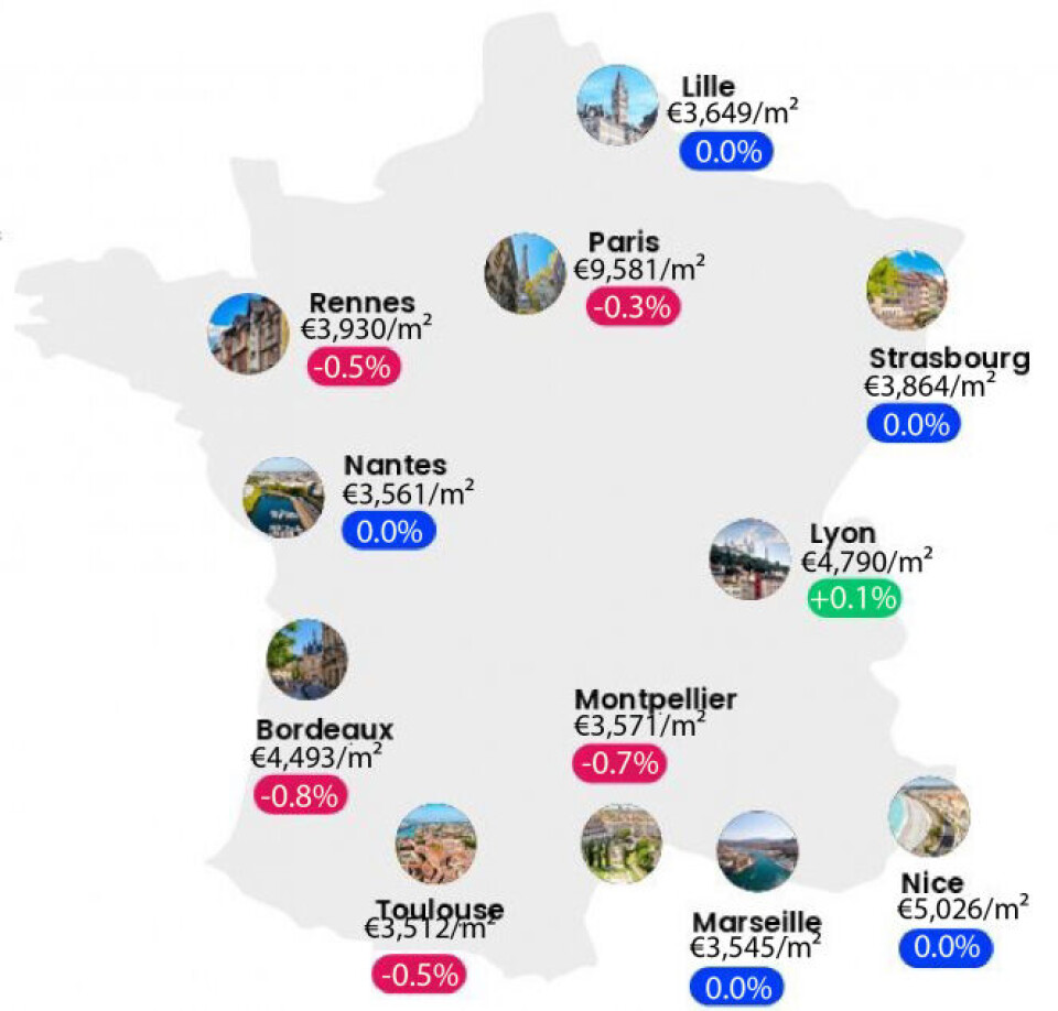 map of house price changes in France