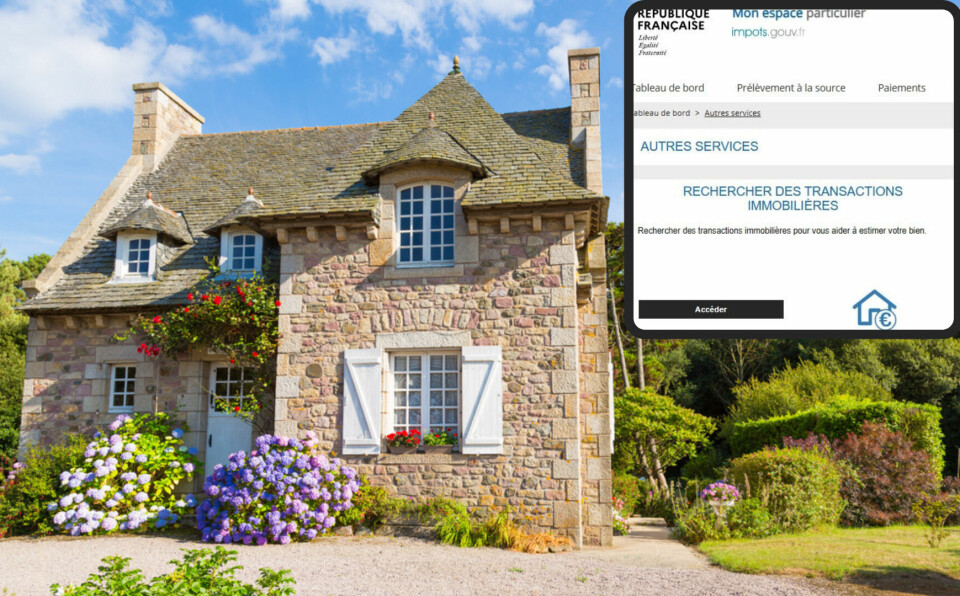 Home in Brittany with inset screenshot of French tax website