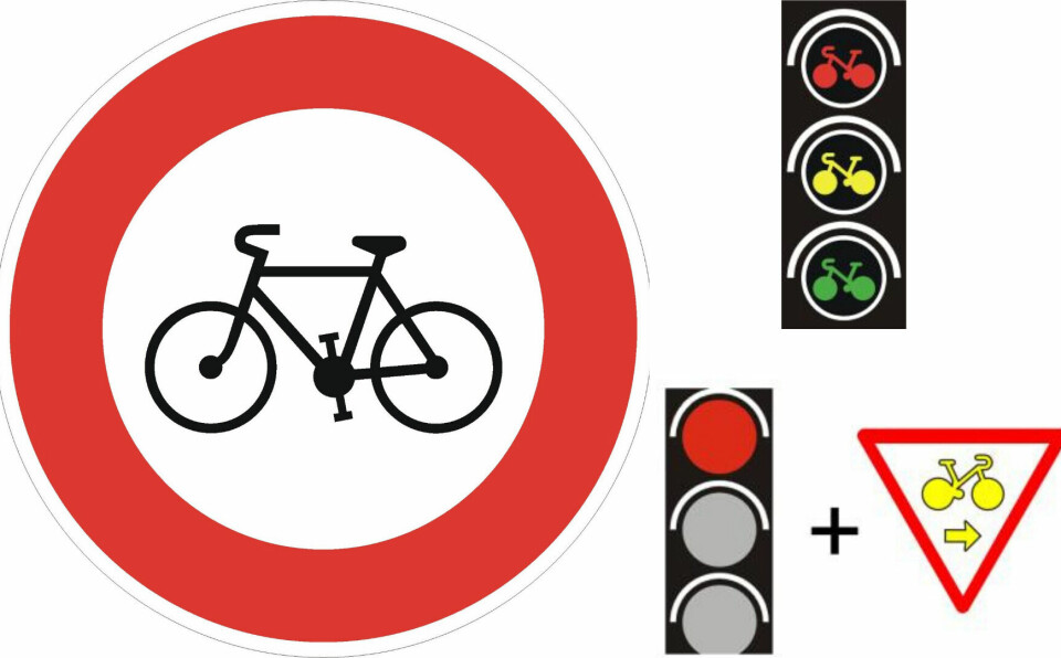 Three French road signs for cyclists and personal transporters