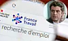 France travail job seekers’ website with inset image of prime minister Gabriel Attal