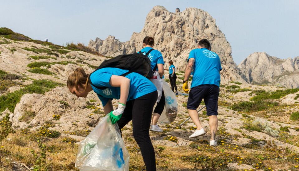 People picking up litter