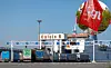 Port of Calais with inset strike by the cgt union