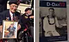 Split image of UK world war two veterans holding photo of friend and photo of veteran as young man