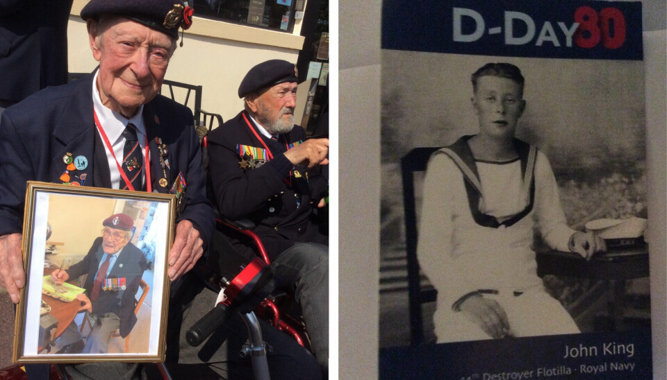 Split image of UK world war two veterans holding photo of friend and photo of veteran as young man
