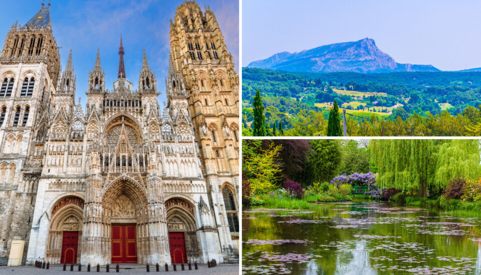 Oleg Bakhirev / trabantos / SCStock Three-way split image of Rouen Cathedral, Montagne Sainte-Victoire and Monet's garden in Giverny, France