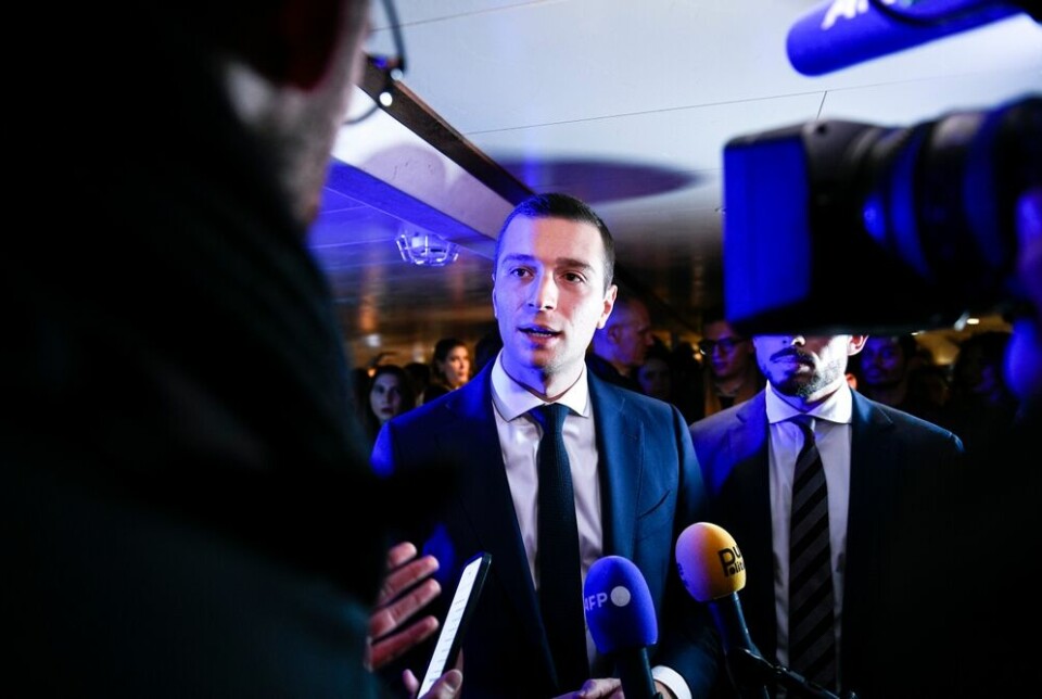 Jordan Bardella, politician form French far-right party Rassemblement National, giving an interview