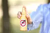 A view of a spray bottle with an anti-mosquito symbol on it