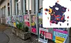 French electoral posters with inset map of projected parliamentary seats
