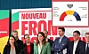 Leaders of the Nouveau Front Populaire and, inset, the french parliamentary election results