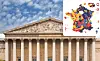 French parliament with inset electoral map of france after the parliamentary elections