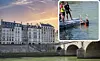 pont marie in central paris, france with inset photo of mayor anne hidalgo swimming