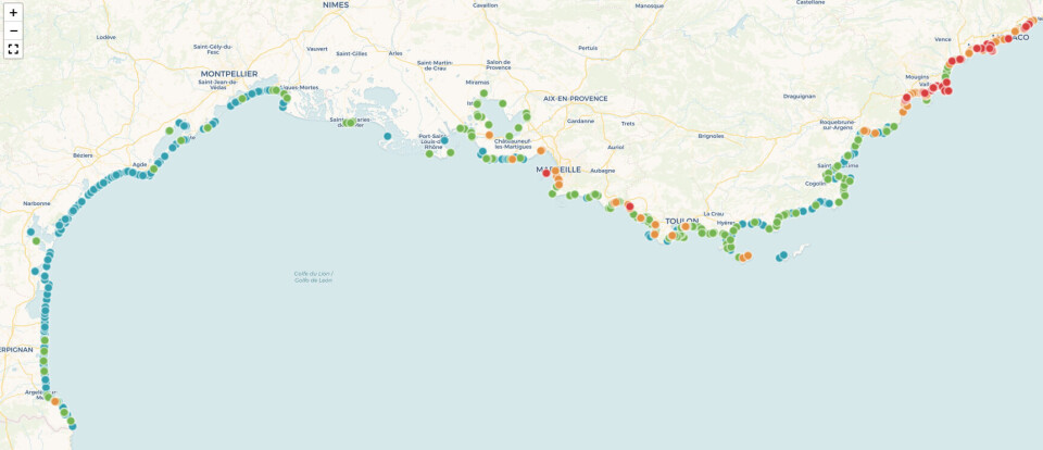 LaBellePlage.fr / Capture d'écran Vue rapprochée de la carte du littoral méditerranéen sur le site LaBellePlage.fr