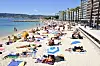 A view of people enjoying the beach at Juan les Pins in Antibes, Alpes-Maritimes