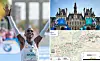 Three way split image of Olympic athlete  Eliud Kipchoge, the paris marathon route and the hotel de ville in Paris, France