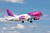 A view of a Wizz Air jet in the air
