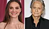 A split image of Natalie Portman and Michael Douglas