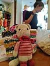 Colourful crocheted soft toy