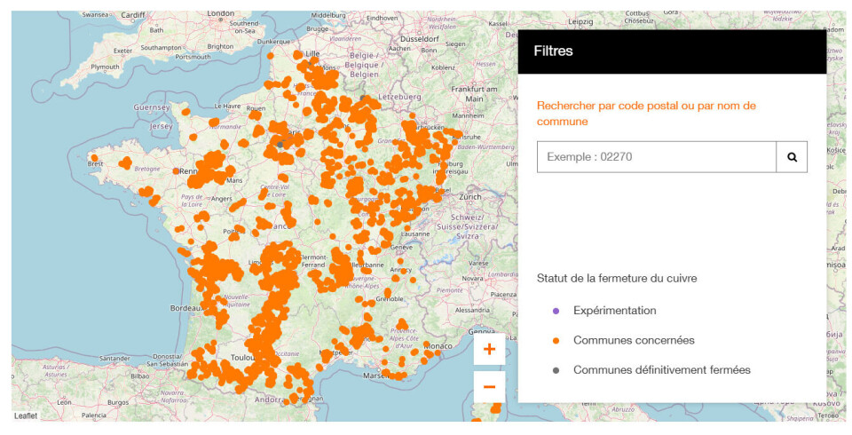 Reseaux.orange.fr A map of Orange status changes of fibre