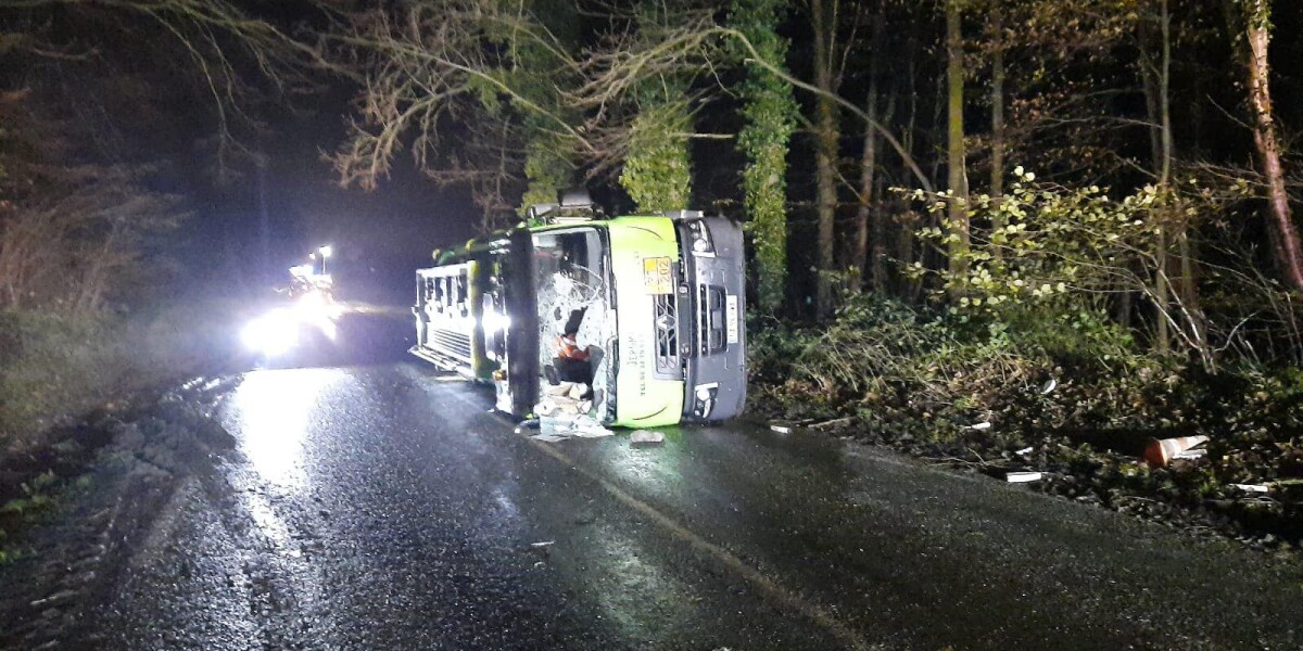 Tanker overturns on rural normandy road spilling thousands of litres of fuel