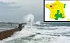 Stormy Brittany shore with inset weather warning map