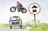 Illustration of motorbike leaping over a car