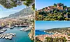 A split image showing the French destinations on the new ranking: Monaco in first place, Èze in 15th, and Cassis in 18th