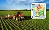 An image showing a tractor spreading pesticides with an inset of the new interactive map