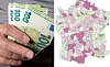 A view of a man with 100 euro notes in his pocket, and a screenshot of Le Figaro’s map