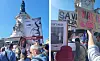 Split image of protesters in Paris