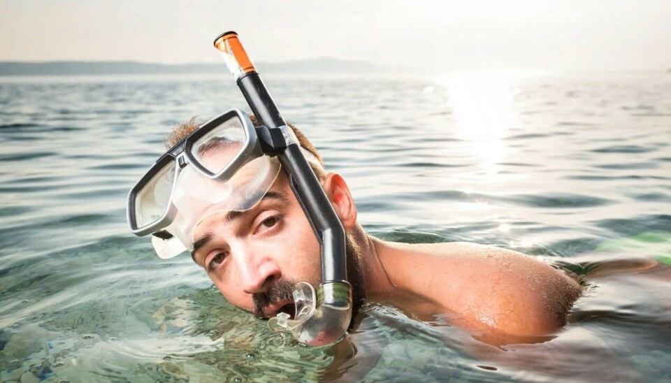Cryptographer/Shutterstock A man wearing snorkeling gear in the sea