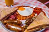 English,Breakfast,With,Fried,Eggs,,Sausages,,Bacon,,Beans,,Toasts
