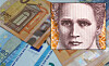 Euro banknotes with an enlarged portrait from another banknote overlaid
