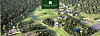 Aerial view of a resort with golf course, lakes, villas and tennis courts in a forested landscape.