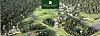 Aerial view of a resort with golf course, lakes, villas and tennis courts in a forested landscape.