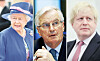 Three portrait photos side by side: an elderly woman in blue, a man speaking, and a blond man in a suit.