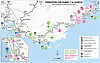 Map showing offshore wind farm phases, routes, markers and a legend along the New England coast.